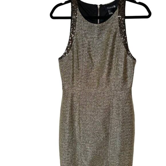Forever 21 Small Gold sleeveless dress sequence accents gold zipper - Picture 1 of 5